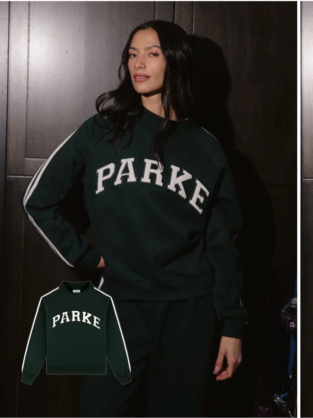green PARKE Sport Stripe Varsity Mockneck sweatshirt L/XL